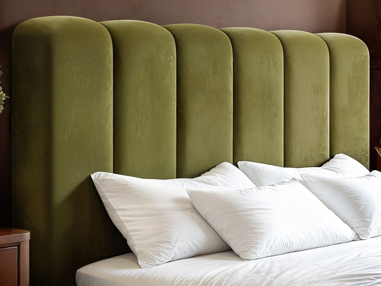 SOLACE+CO Emilie Ribbed Ottoman Kingsize Bed Green Velvet