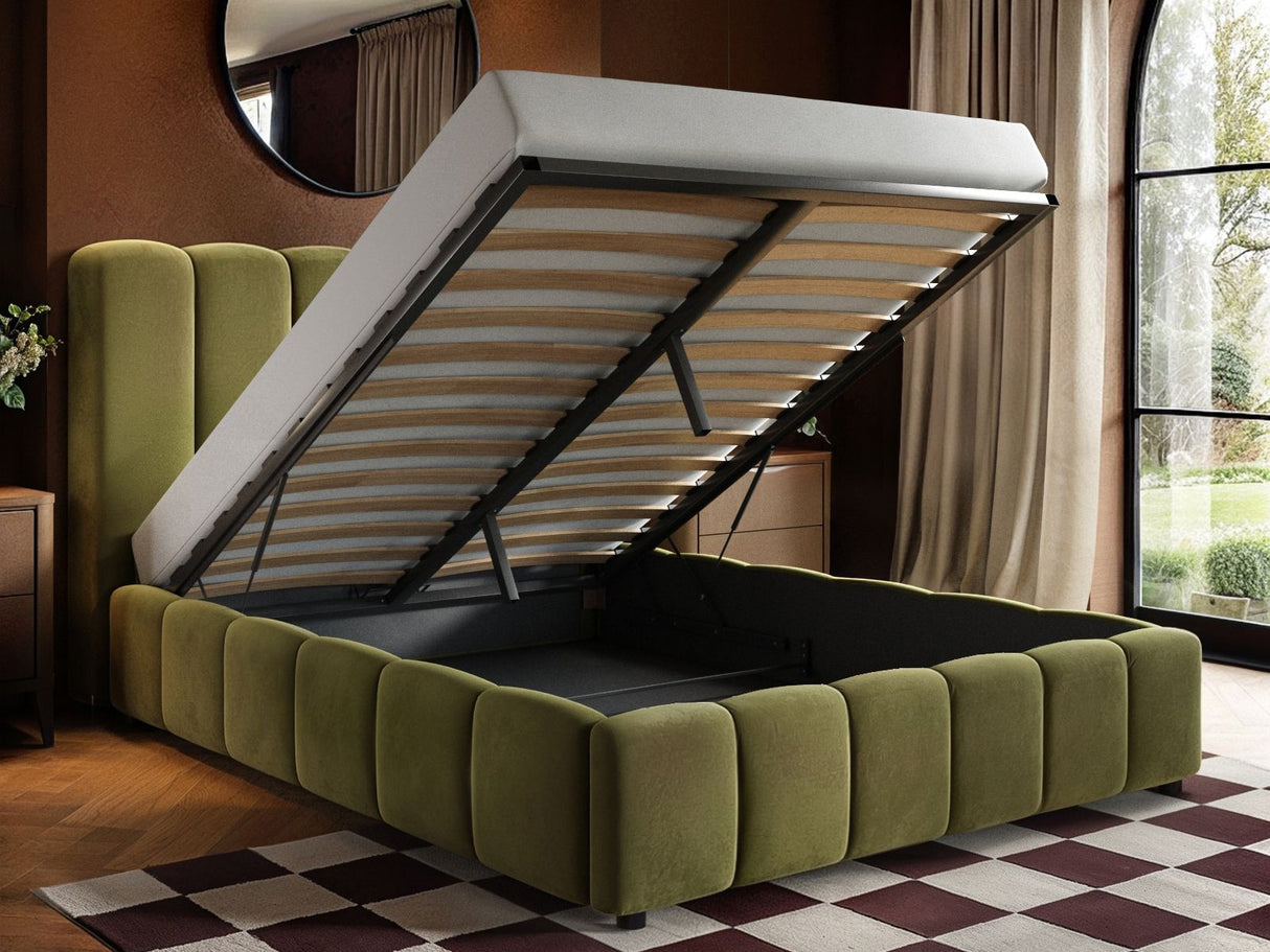 SOLACE+CO Emilie Ribbed Ottoman Kingsize Bed Green Velvet