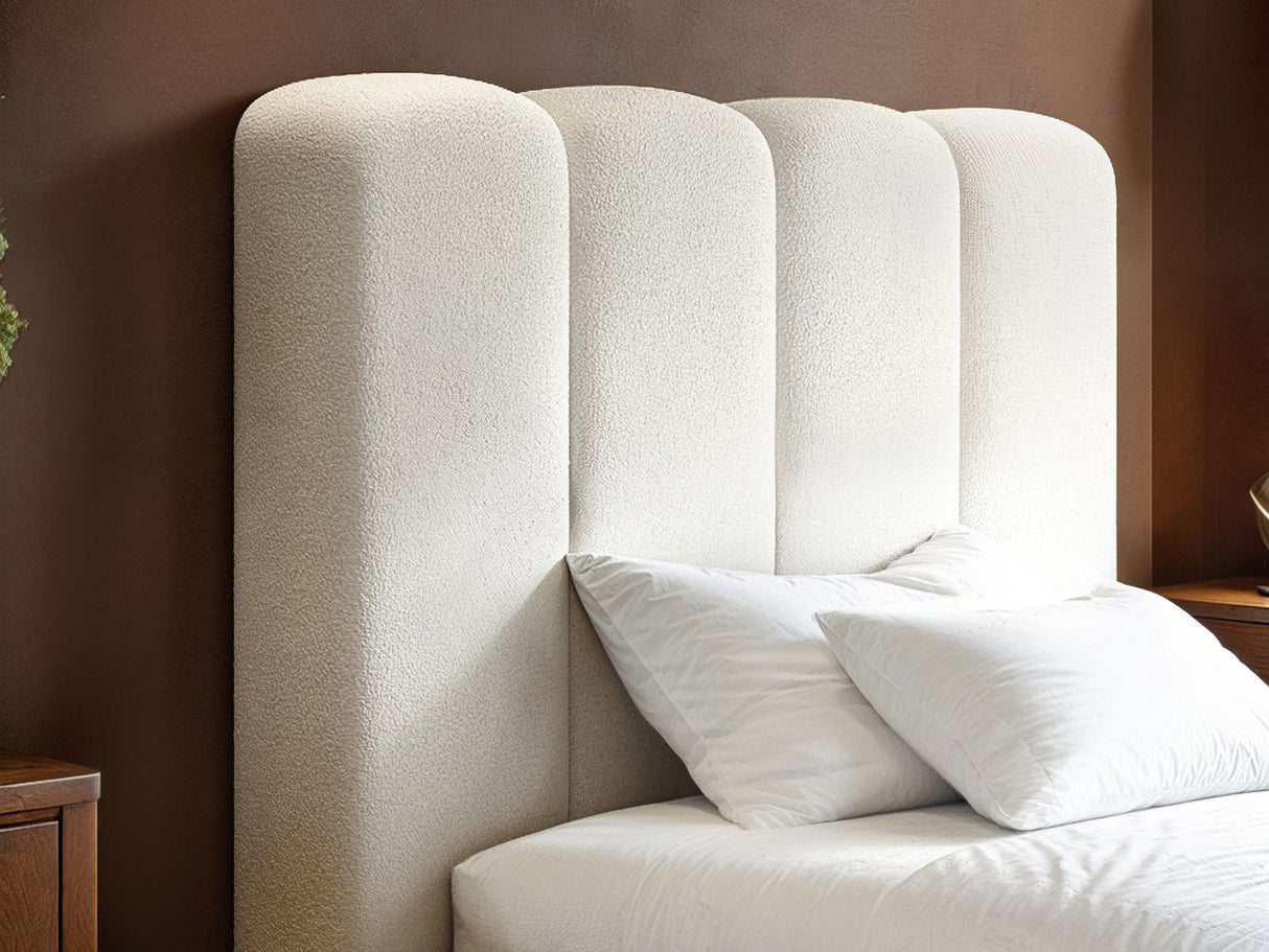 SOLACE+CO Emilie Single Ribbed Ottoman Bed Cream Boucle