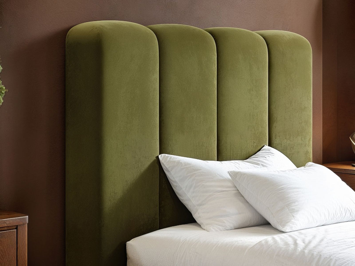 SOLACE+CO Emilie Single Ribbed Ottoman Bed Green Velvet