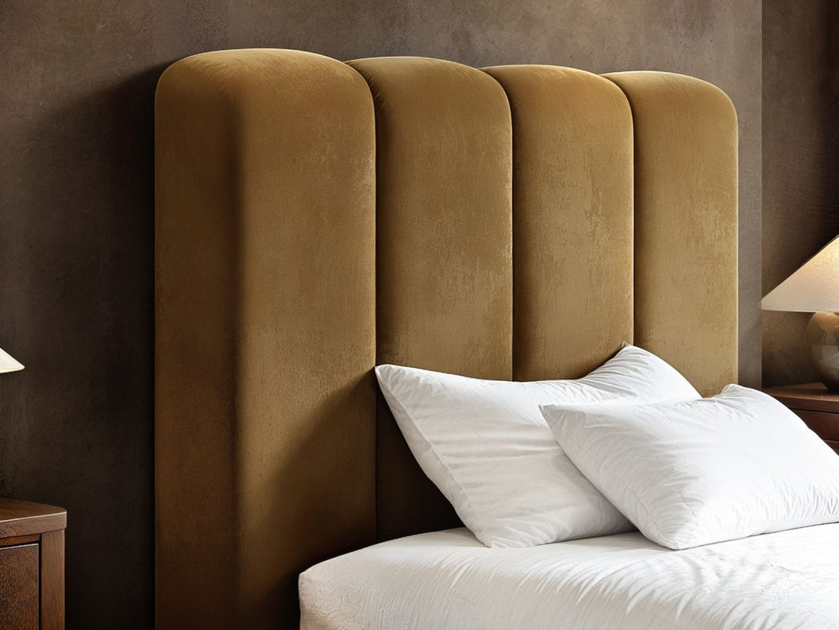 SOLACE+CO Emilie Single Ribbed Ottoman Bed Caramel Velvet