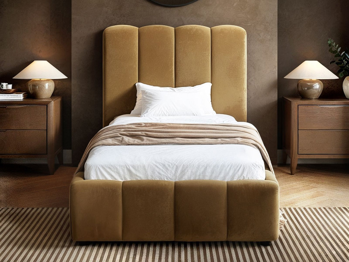 SOLACE+CO Emilie Single Ribbed Ottoman Bed Caramel Velvet