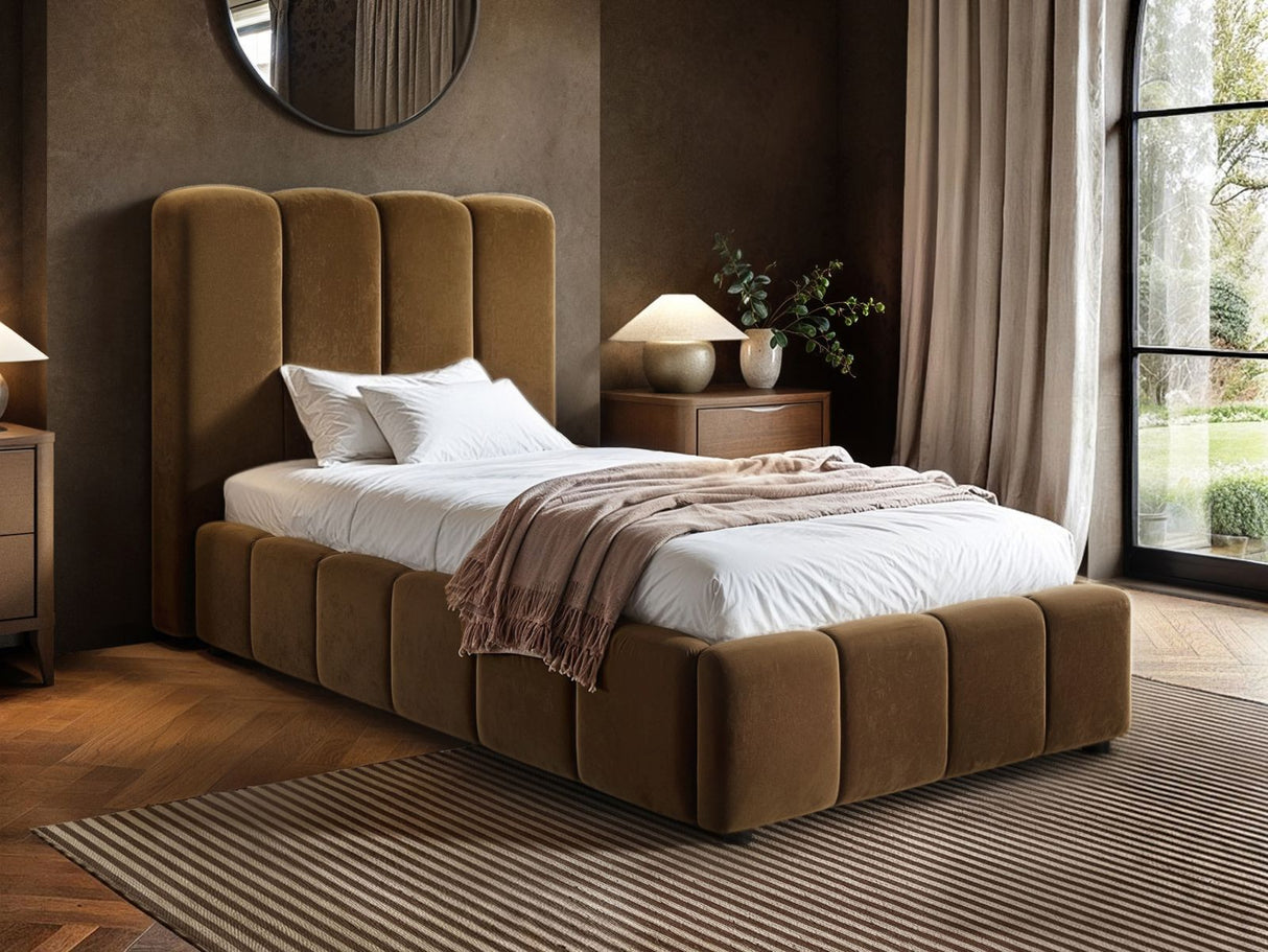 SOLACE+CO Emilie Single Ribbed Ottoman Bed Brown Velvet