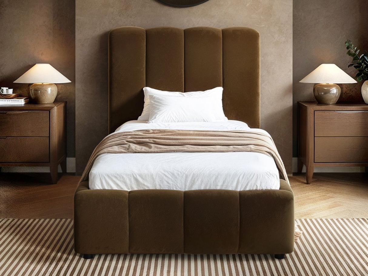 SOLACE+CO Emilie Single Ribbed Ottoman Bed Brown Velvet
