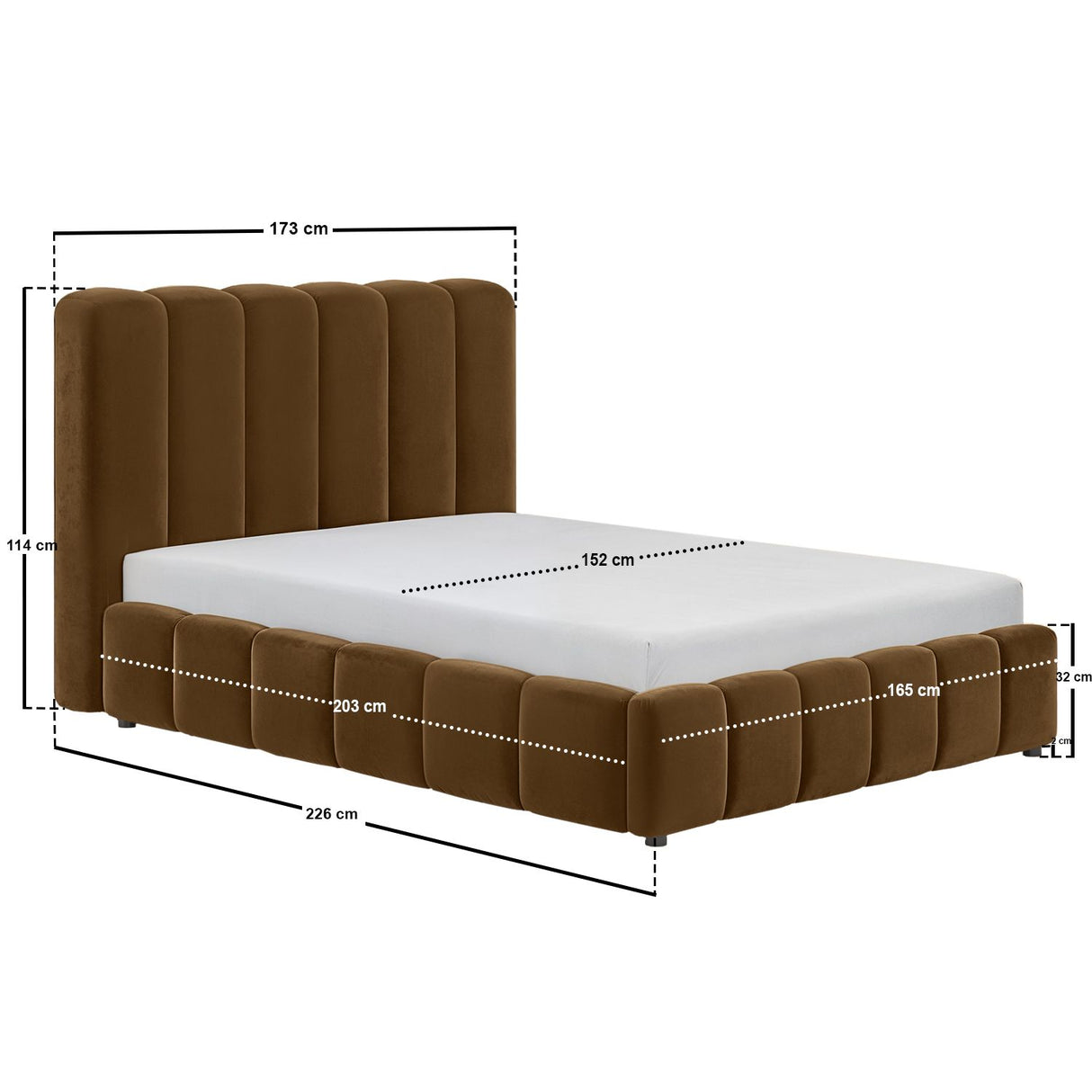 SOLACE+CO Emilie Ribbed Ottoman Kingsize Bed Brown Velvet