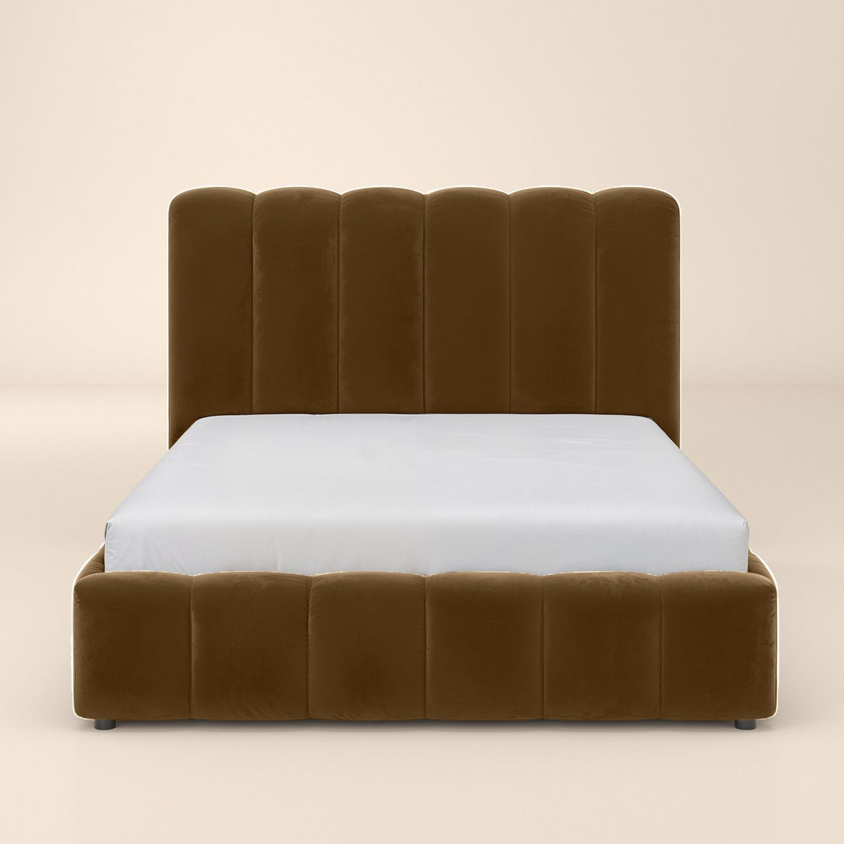 SOLACE+CO Emilie Ribbed Ottoman Kingsize Bed Brown Velvet