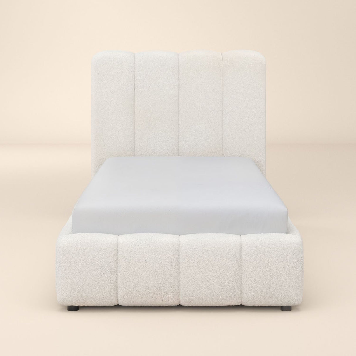 SOLACE+CO Emilie Single Ribbed Ottoman Bed Cream Boucle