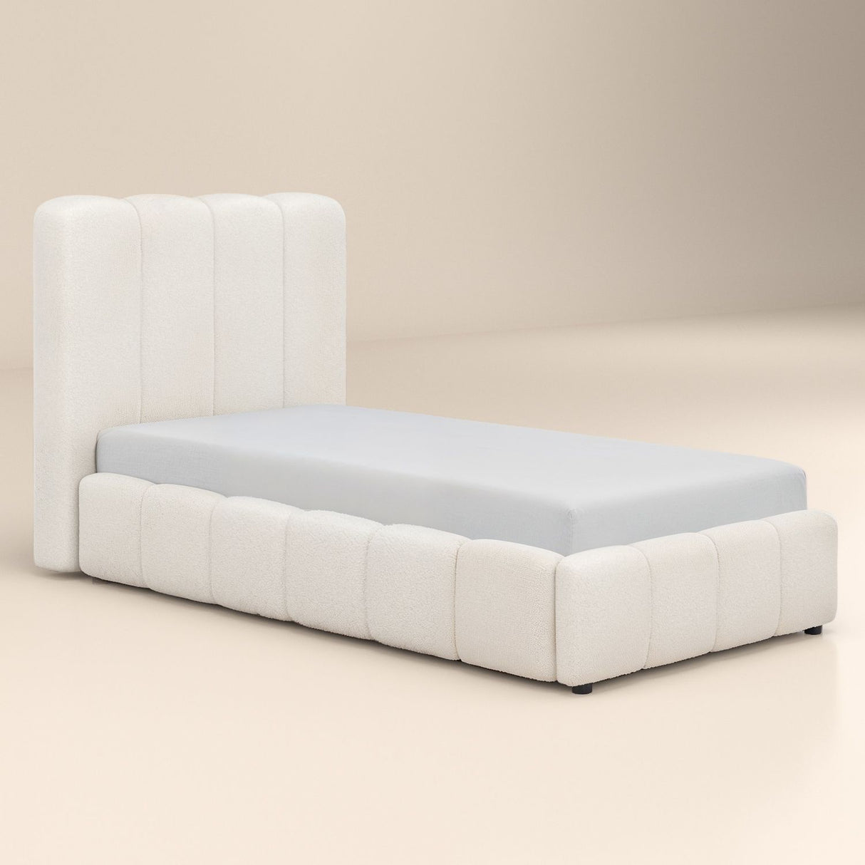 SOLACE+CO Emilie Single Ribbed Ottoman Bed Cream Boucle