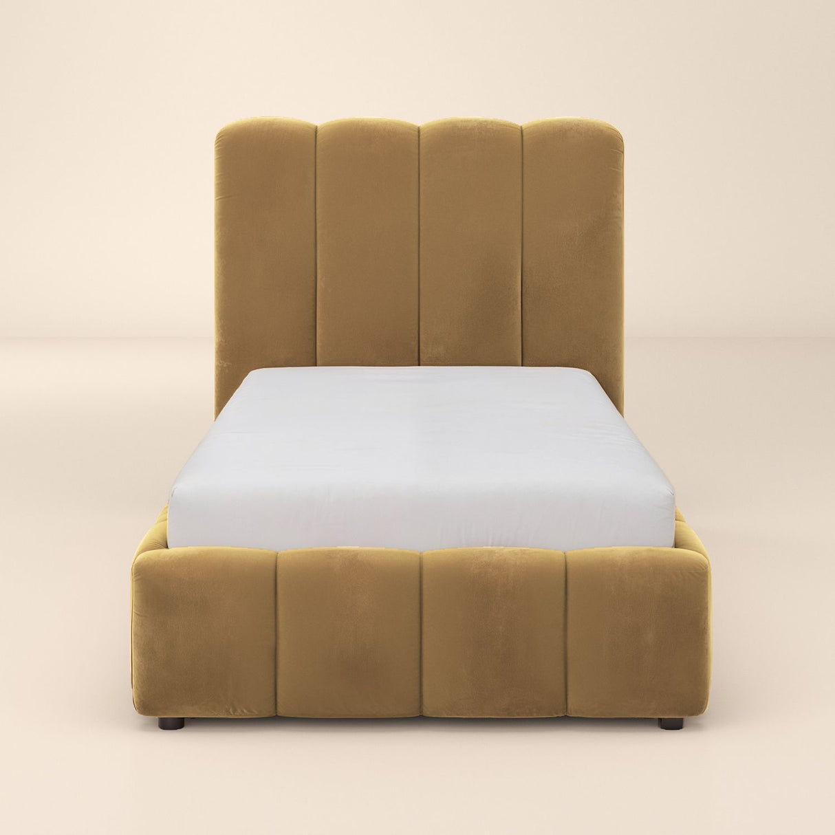 SOLACE+CO Emilie Single Ribbed Ottoman Bed Caramel Velvet