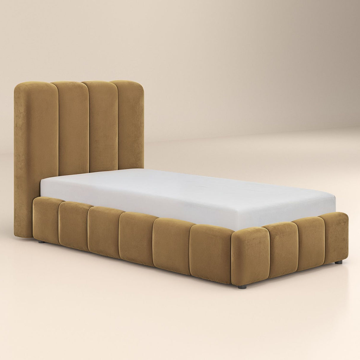 SOLACE+CO Emilie Single Ribbed Ottoman Bed Caramel Velvet