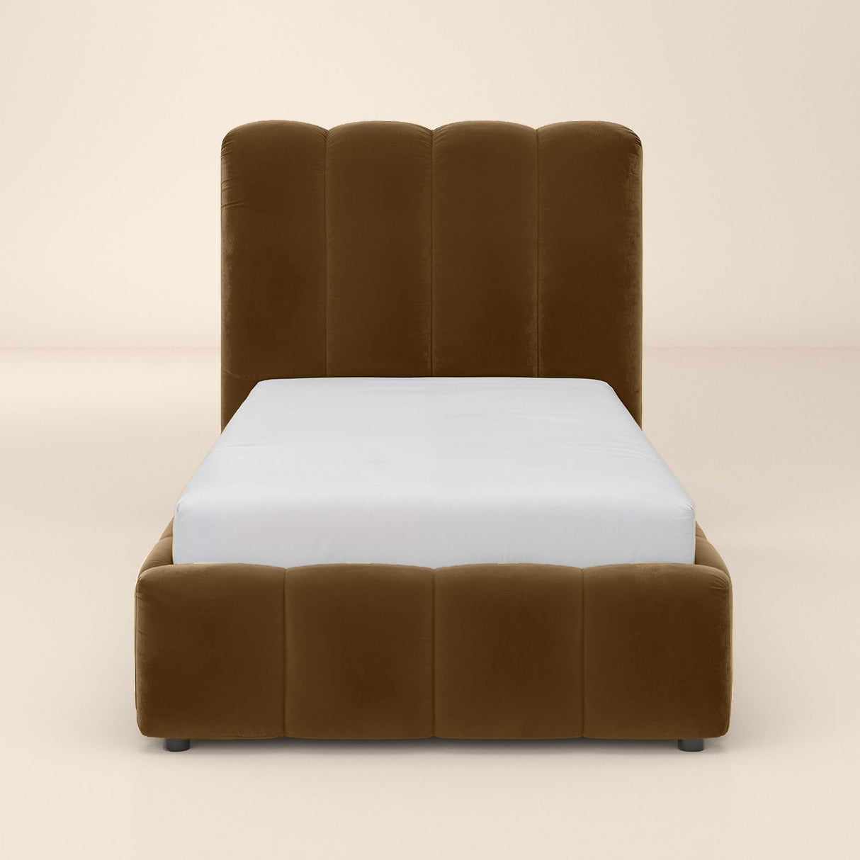 SOLACE+CO Emilie Single Ribbed Ottoman Bed Brown Velvet