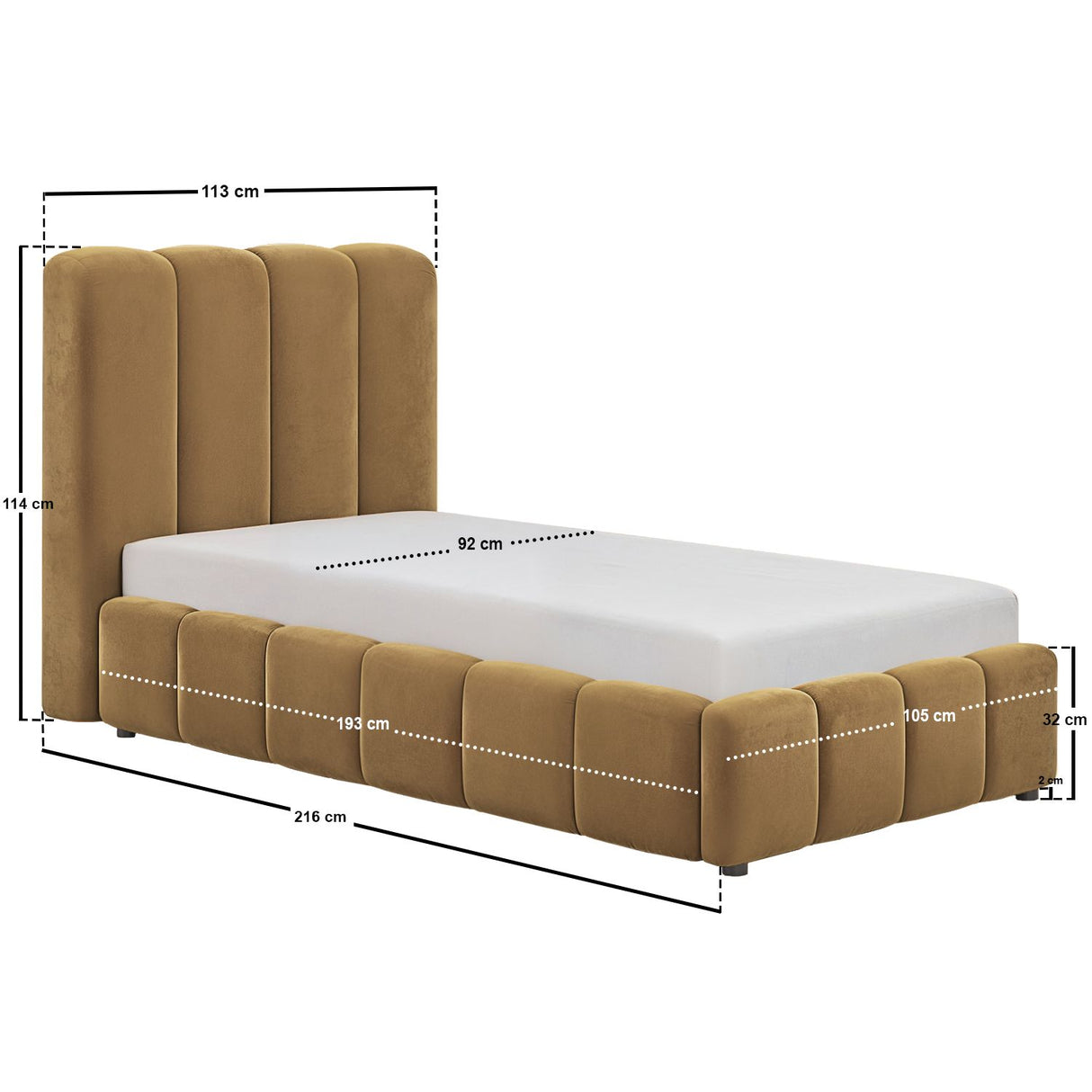 SOLACE+CO Emilie Single Ribbed Ottoman Bed Caramel Velvet