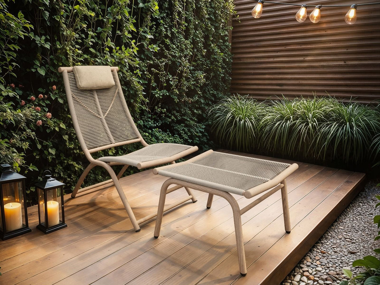 SOLACE+CO Esen Set of 2 Garden Lounge Chairs with Footstool Beige
