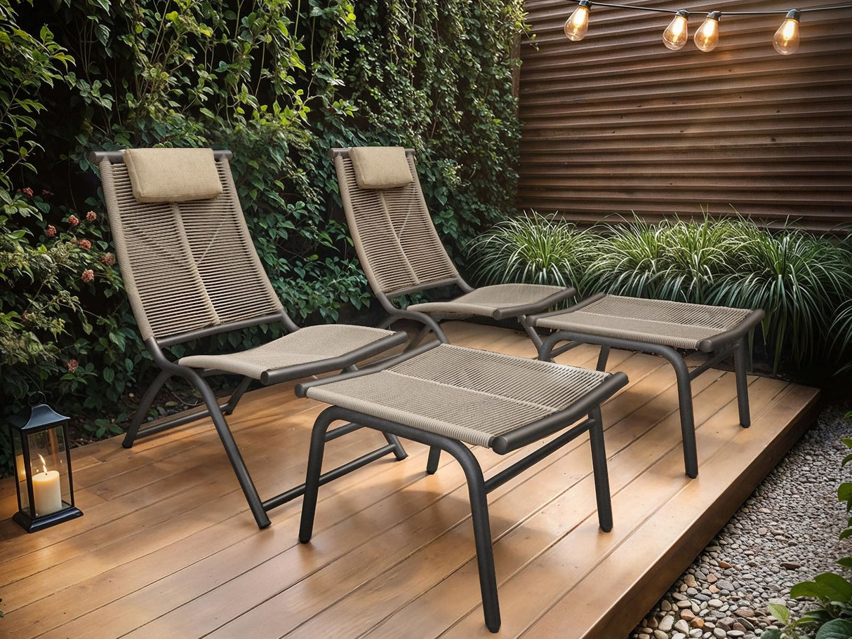 SOLACE+CO Esen Garden Lounge Chair with Footstool Dark Brown