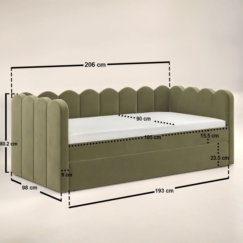 Flair Esme Cloud Day Bed with Trundle Khaki Green Velvet