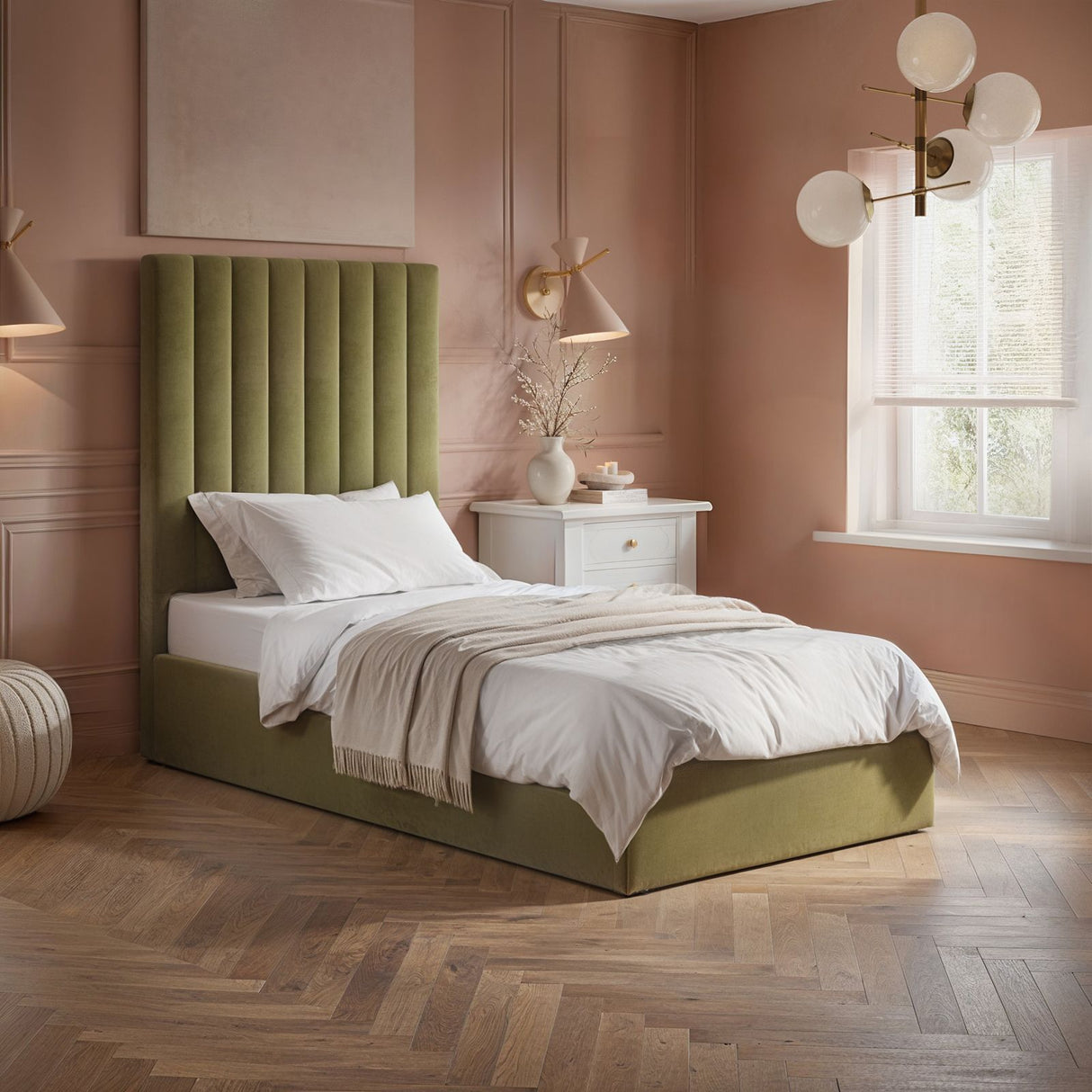 Flair Everley Single Ottoman Bed Green Velvet