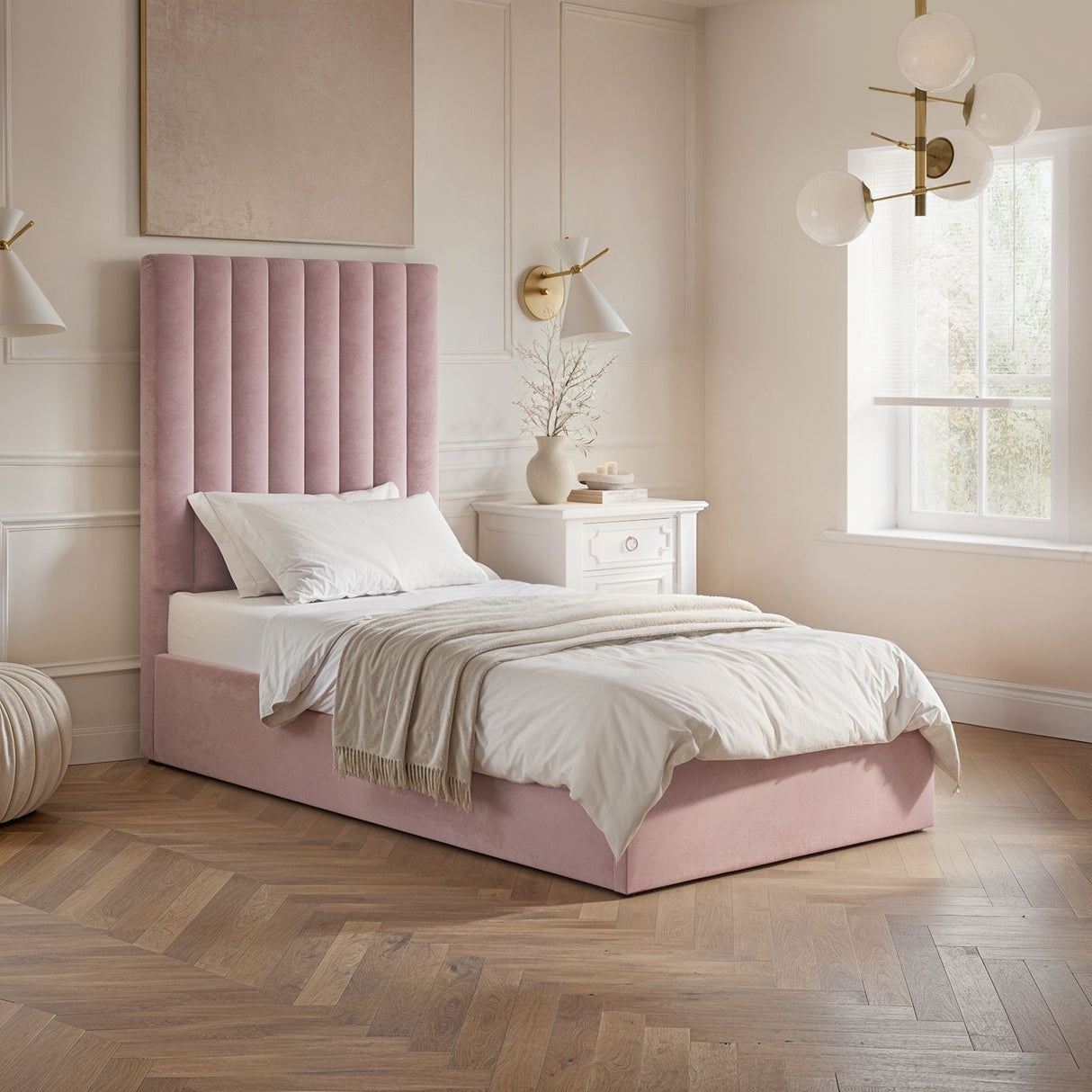 Flair Everley Single Ottoman Bed Pink Velvet