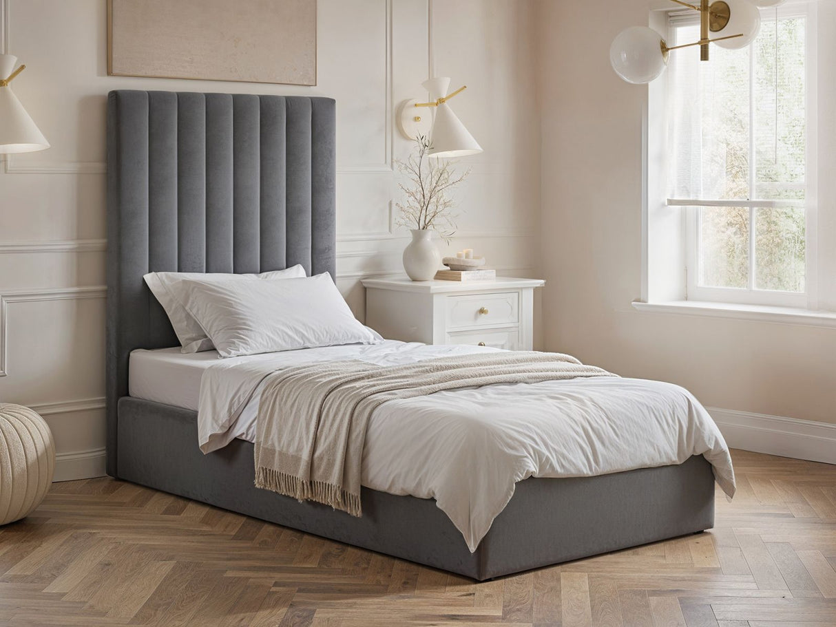 Flair Everley Single Ottoman Bed Grey Velvet