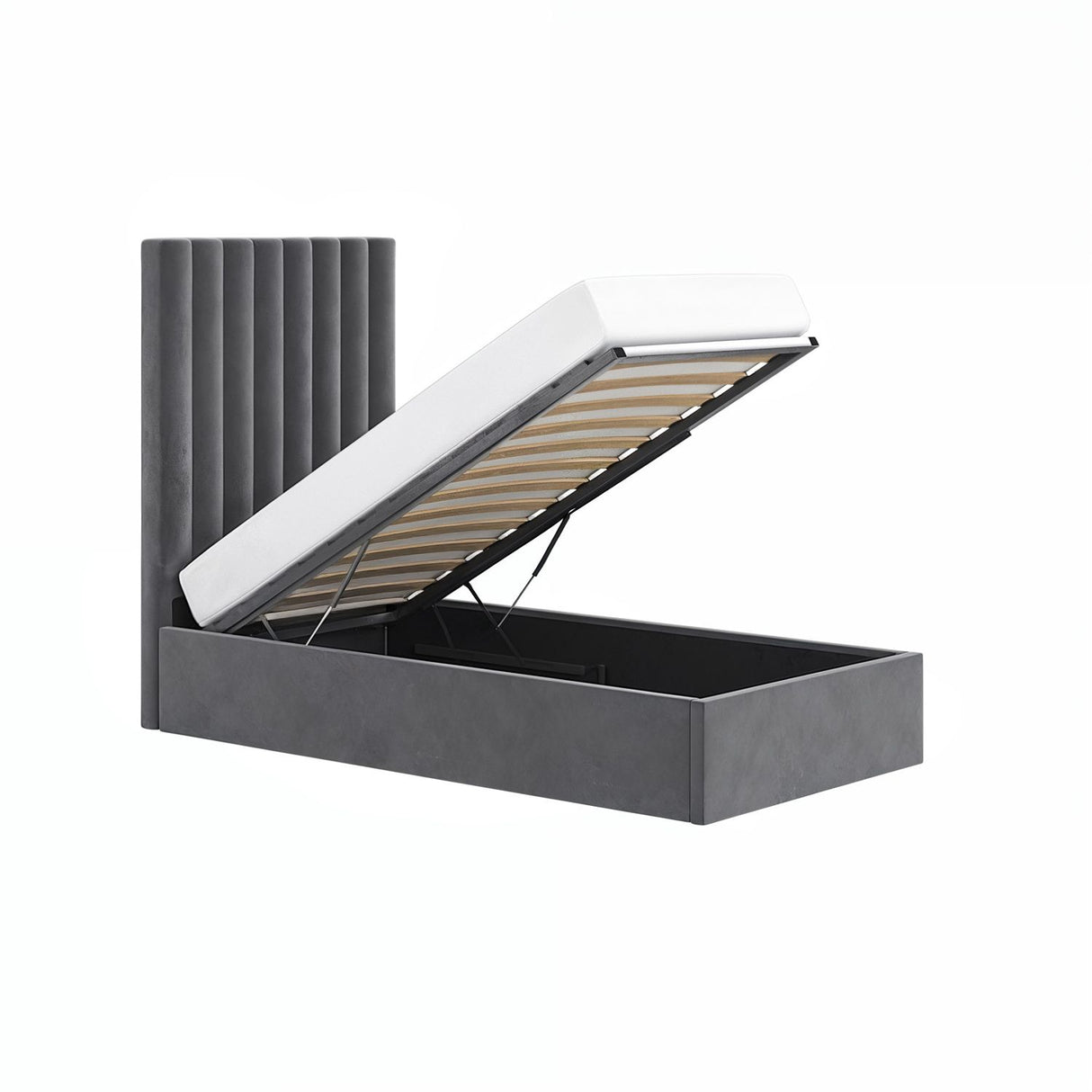 Flair Everley Single Ottoman Bed Grey Velvet