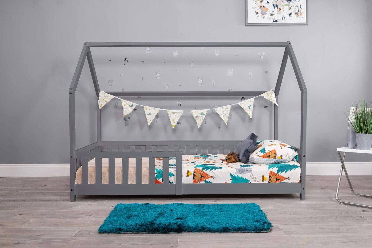 Flair Explorer Single Play House Floor Bed with Rails Grey Wooden