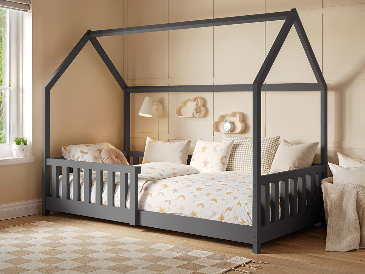 Flair Explorer Single Play House Floor Bed with Rails Grey Wooden