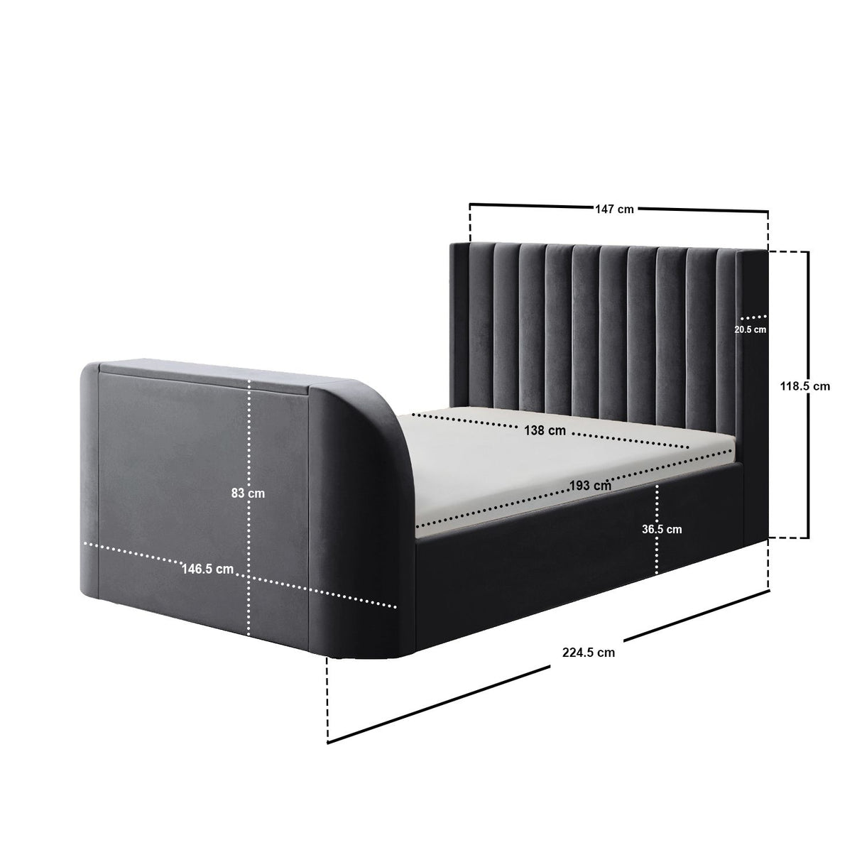 Flair Fallon TV Side Lift Ottoman Bed Charcoal Velvet Double