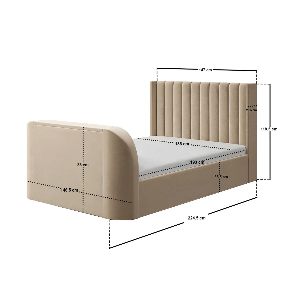 Flair Fallon TV Side Lift Ottoman Bed Beige Velvet Double