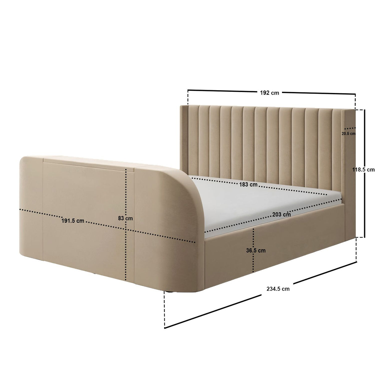 Flair Fallon TV Side Lift Ottoman Bed Beige Velvet SuperKing