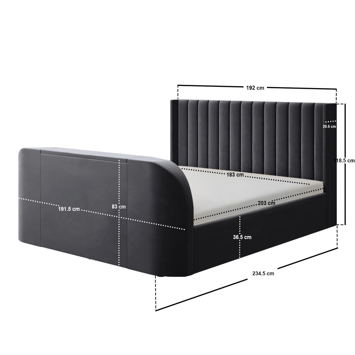 Flair Fallon TV Side Lift Ottoman Bed Charcoal Velvet SuperKing