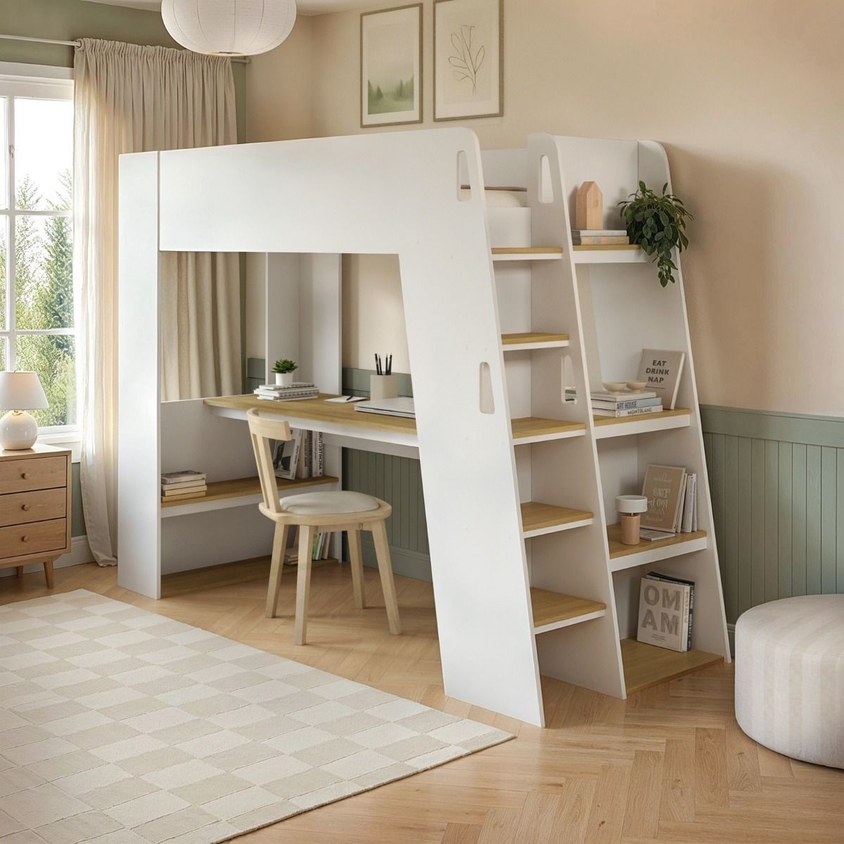 Flair Fern Staircase High Sleeper White & Oak