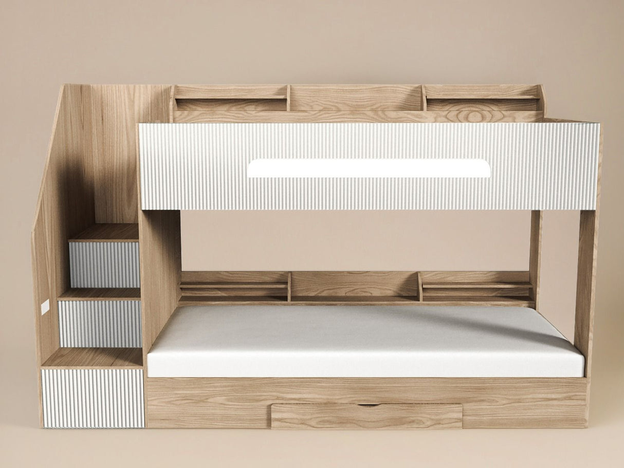 Flair Finn Staircase Bunk Bed with Storage Oak & White