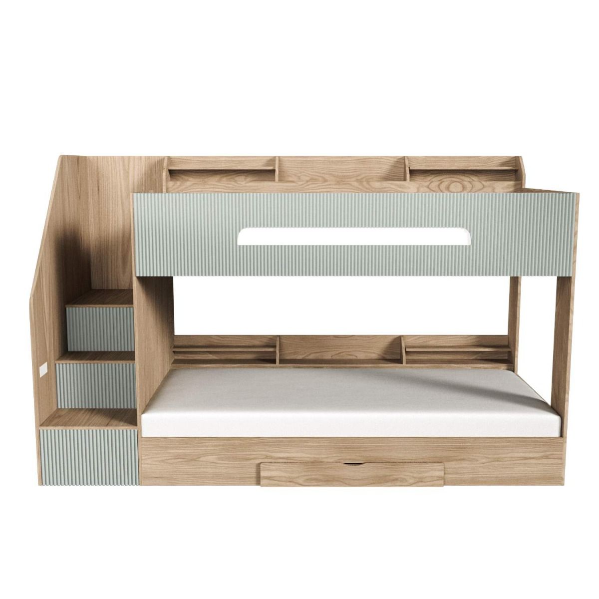 Flair Finn Staircase Bunk Bed with Storage Oak & Green