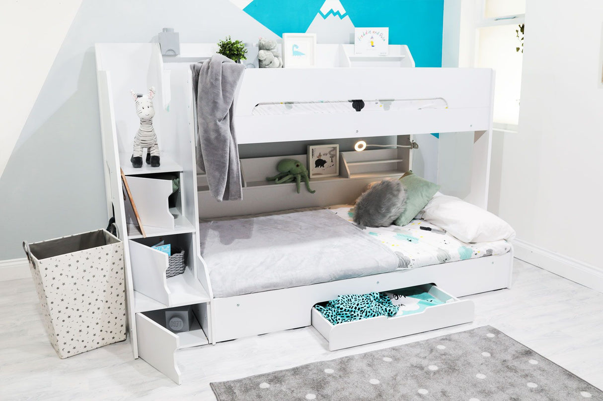 Flair Slick Staircase Triple Bunk Bed with Storage White