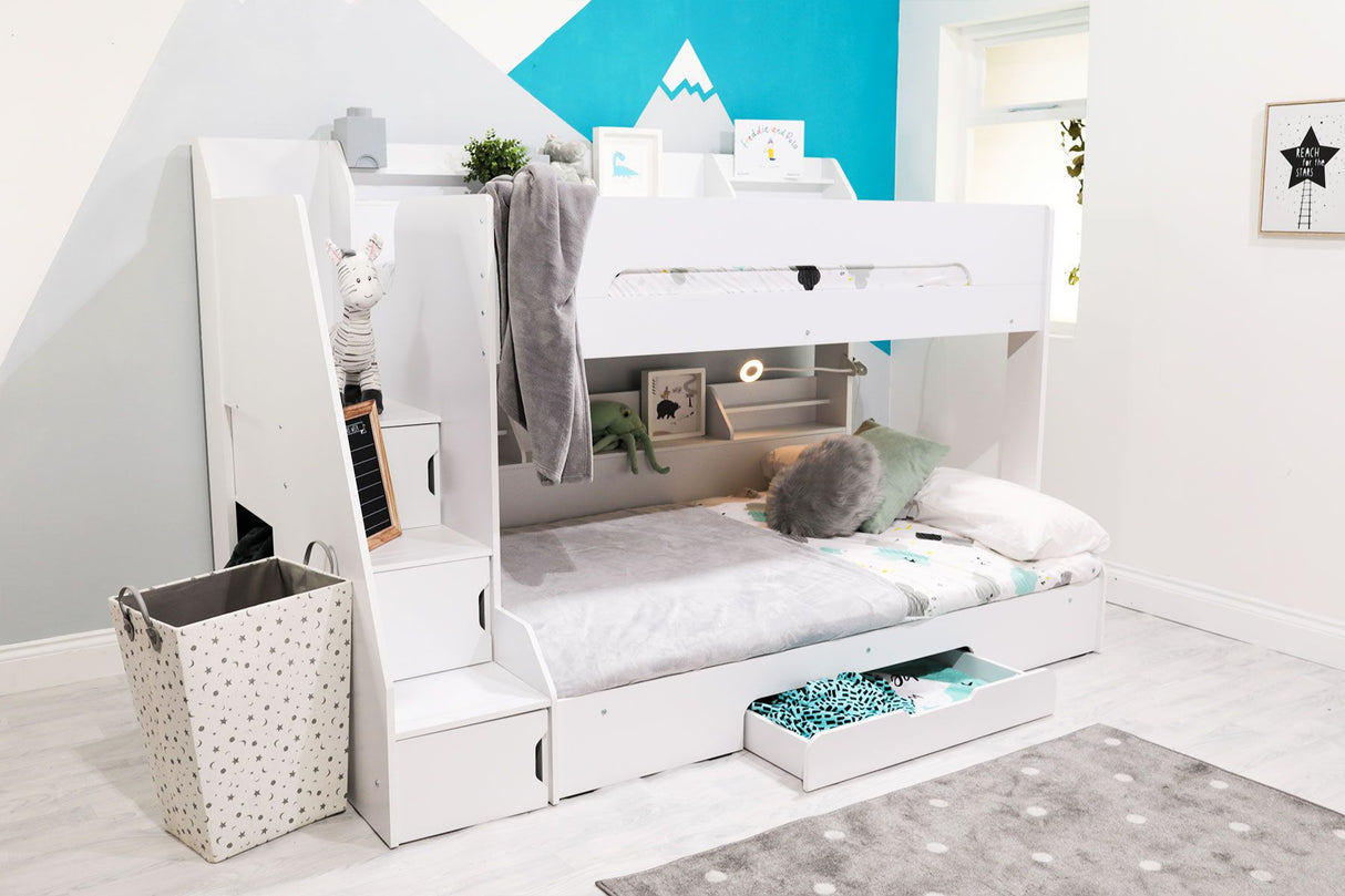 Flair Slick Staircase Triple Bunk Bed with Storage White