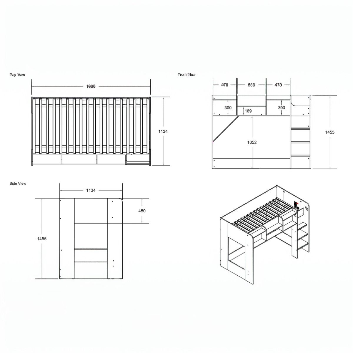 Flair Wizard Junior High Sleeper Workstation Grey
