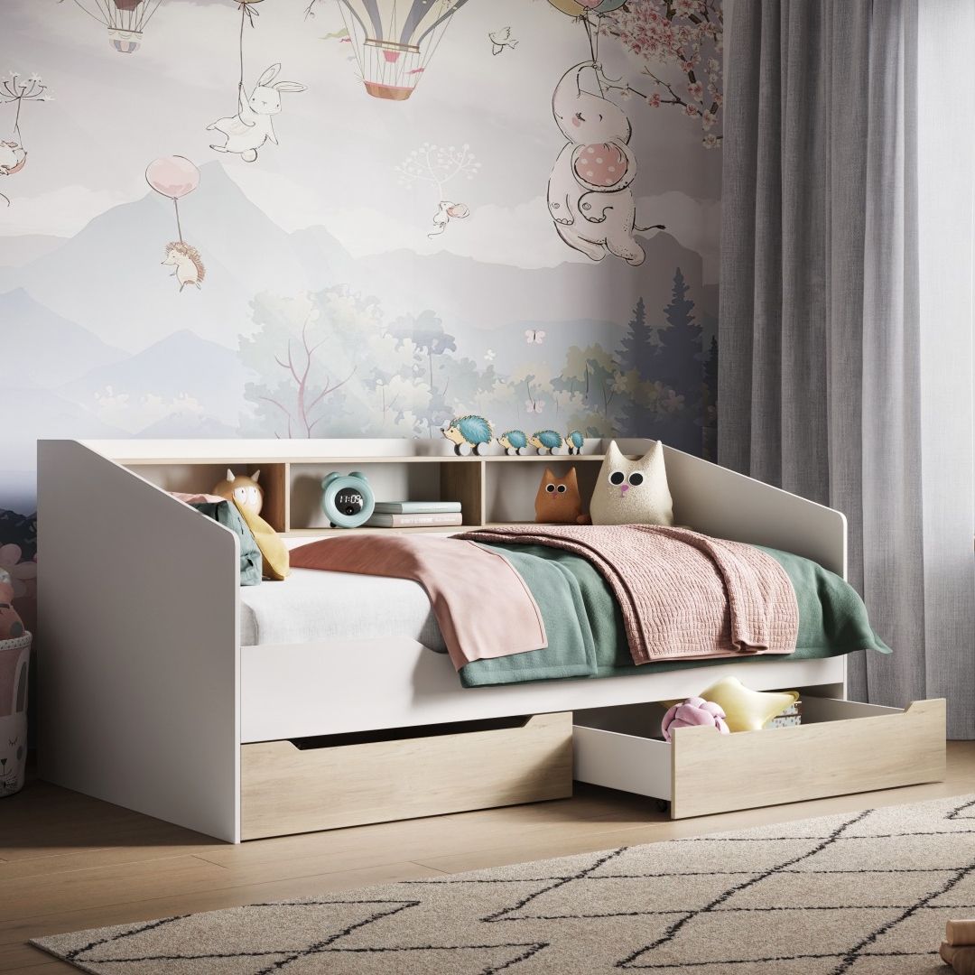 Flair Leni Day Bed with Drawers White & Oak