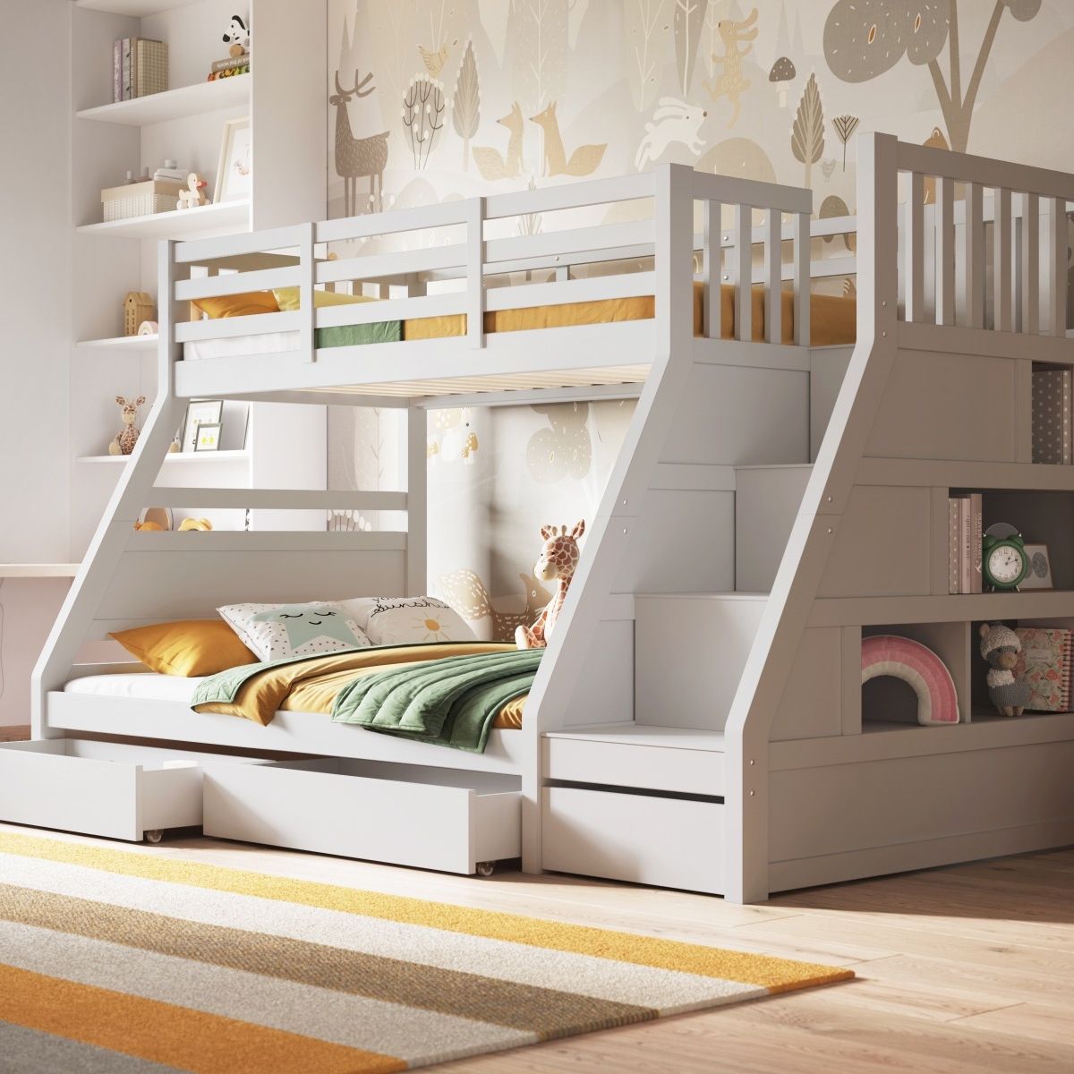 Flair Lunar Triple Staircase Bunk Bed with Storage White
