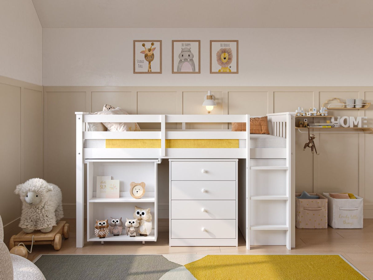 Flair Soban Shorty Cabin Bed with Desk and Storage White