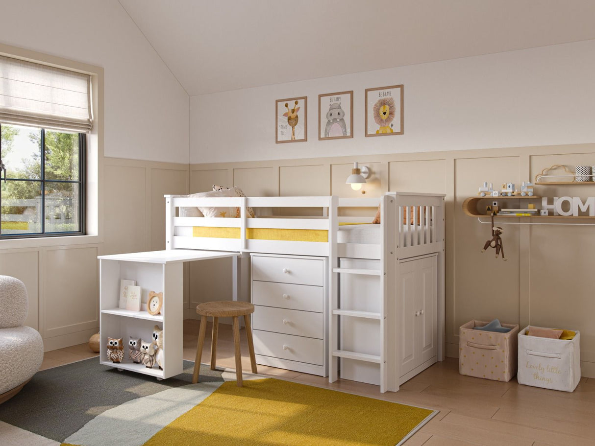 Flair Soban Shorty Cabin Bed with Desk and Storage White
