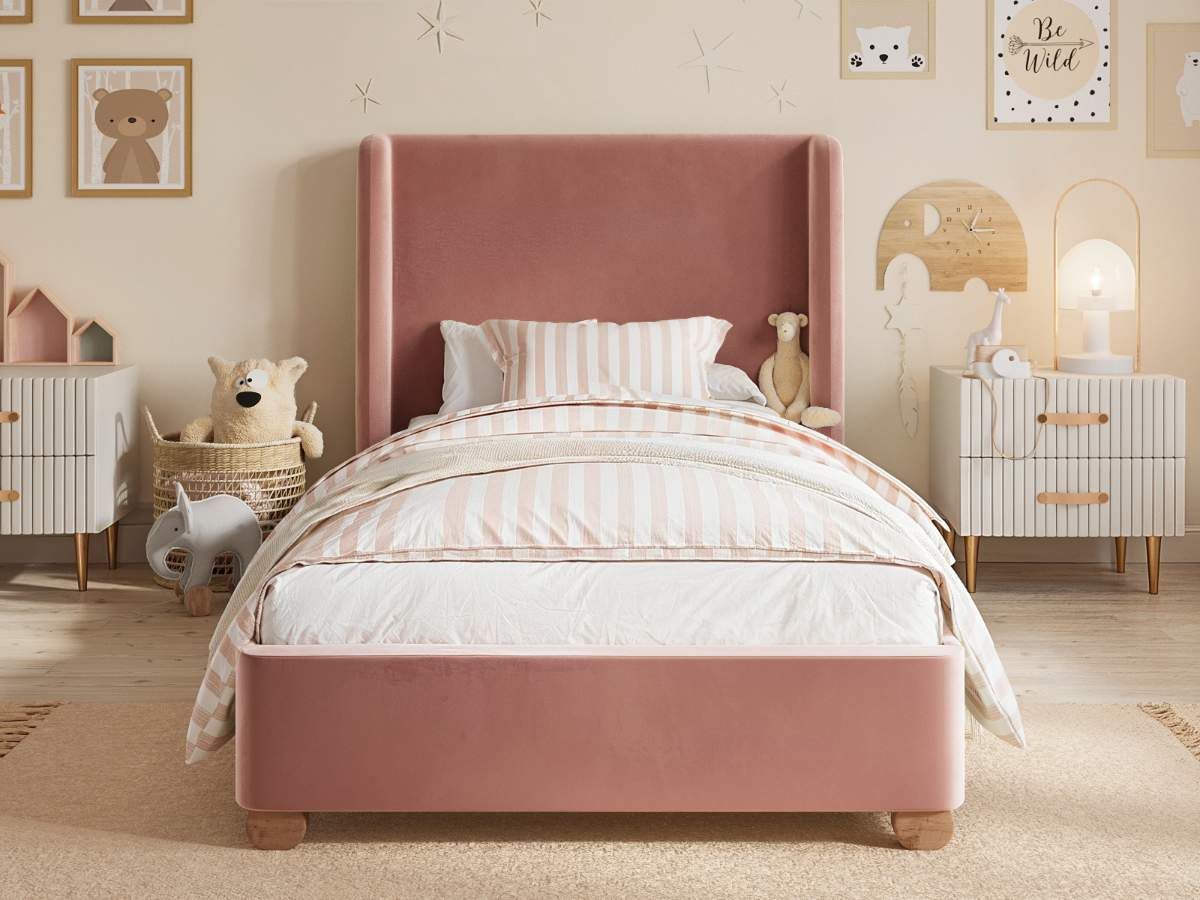 Flair Alma Single Winged Headboard Bed Pink Velvet