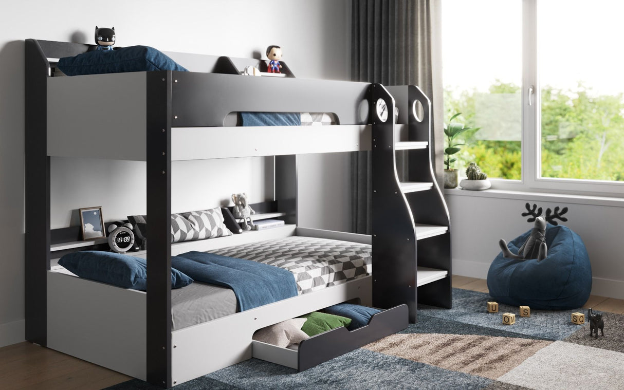 Flair Flick Storage Grey Bunk Bed with Grey Drawer