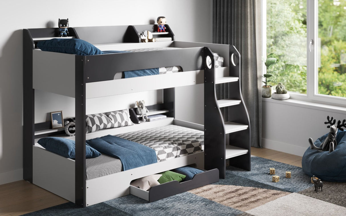 Flair Flick Storage Grey Bunk Bed with Grey Drawer