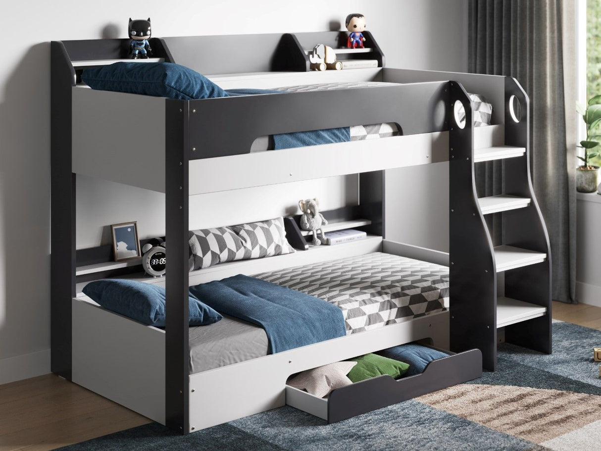 Flair Flick Storage Grey Bunk Bed with Grey Drawer