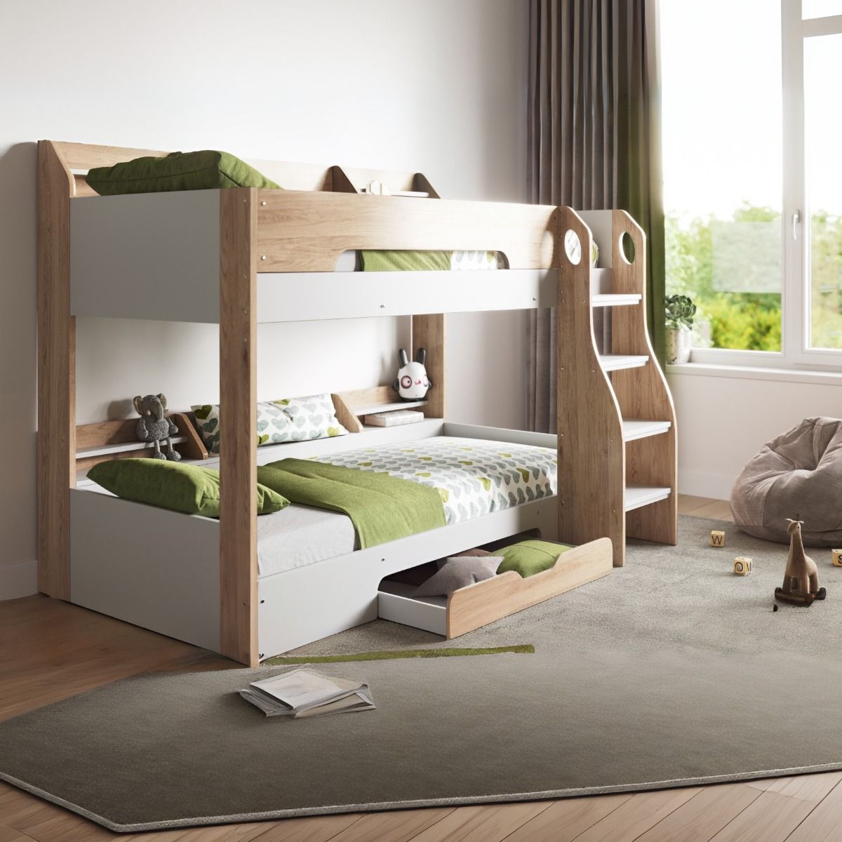 Flair Flick Storage Bunk Bed White & Oak