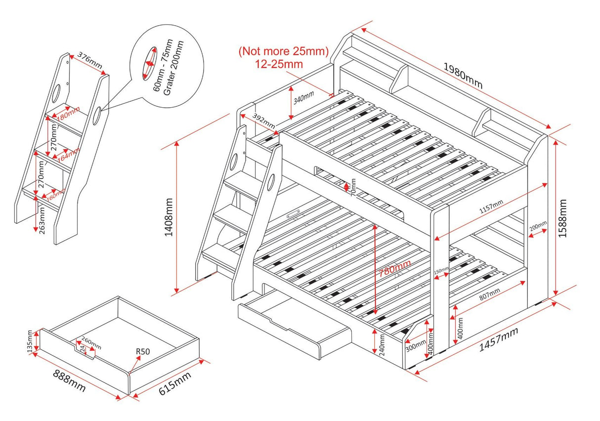 Flair Flick Triple Storage Bunk Bed White