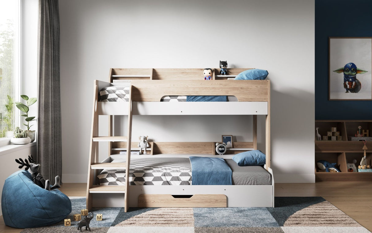 Flair Flick Triple Storage Bunk Bed White & Oak