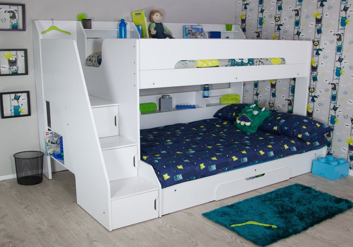 Flair Slick Staircase Triple Bunk Bed with Storage White