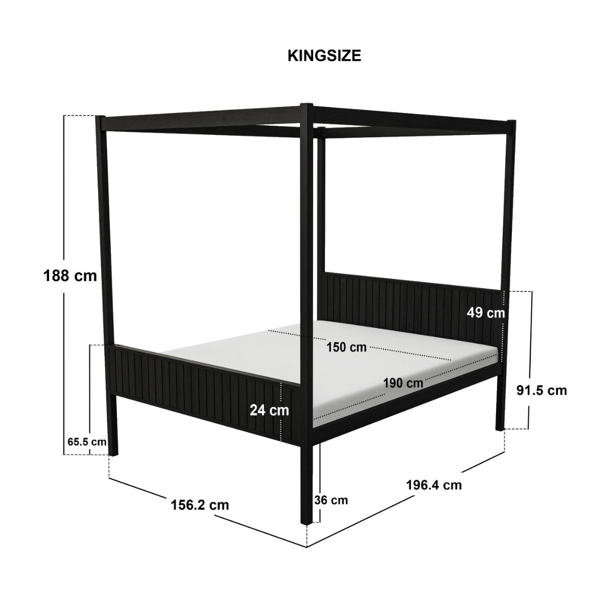 Flair Maddy 4 Poster Bed Frame Solid Pine Black Kingsize