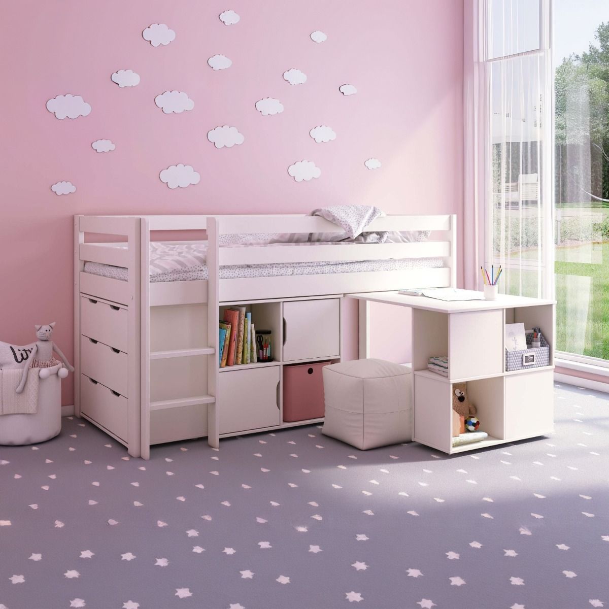 Noomi Nora Solid Wood Mid Sleeper Full Set White (FSC-Certified)