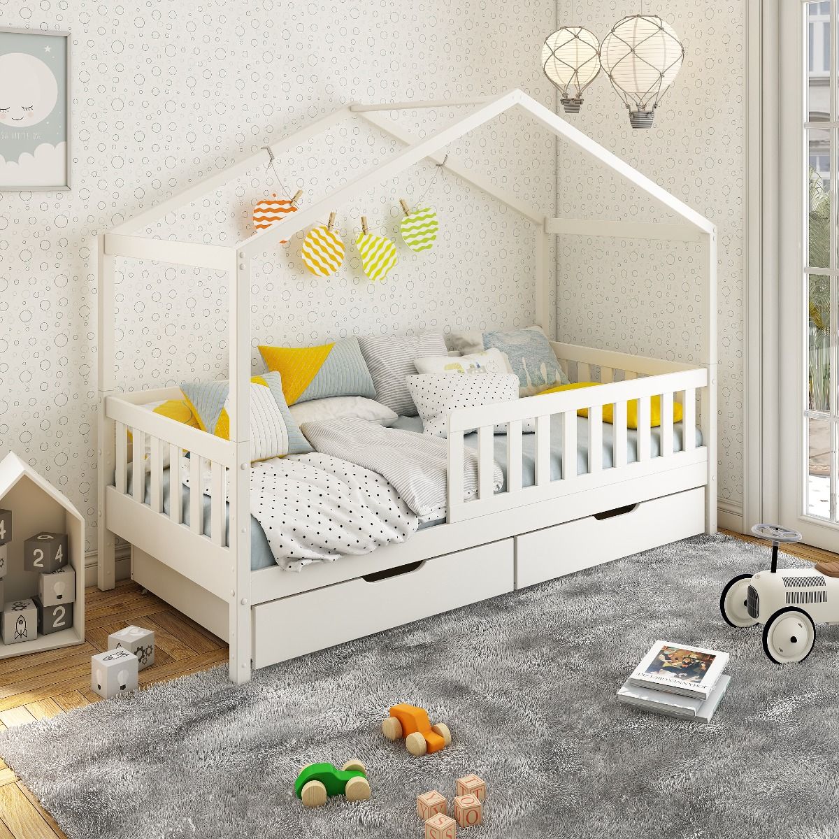 Noomi Froya Solid Wood Grow-with-Me House Bed White (FSC-Certified)